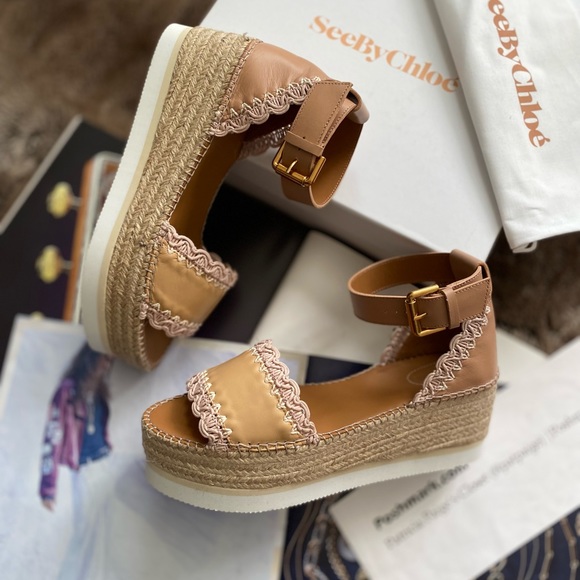 See By Chloe Glyn Leather Flatform Espadrille Sandals